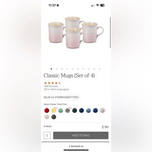 Set of 4 Le Creuset Stoneware mugs in ‘Shell Pink’